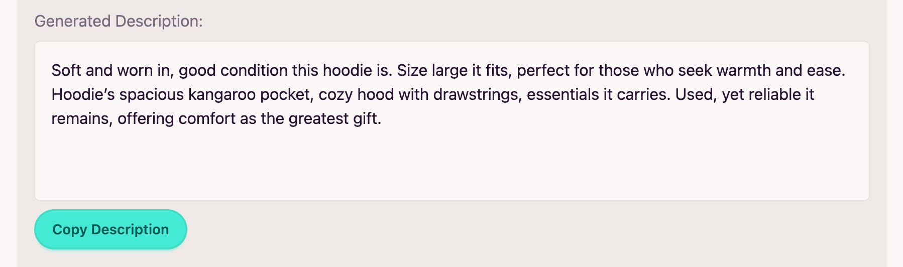 Screenshot showing a description generated using a custom style